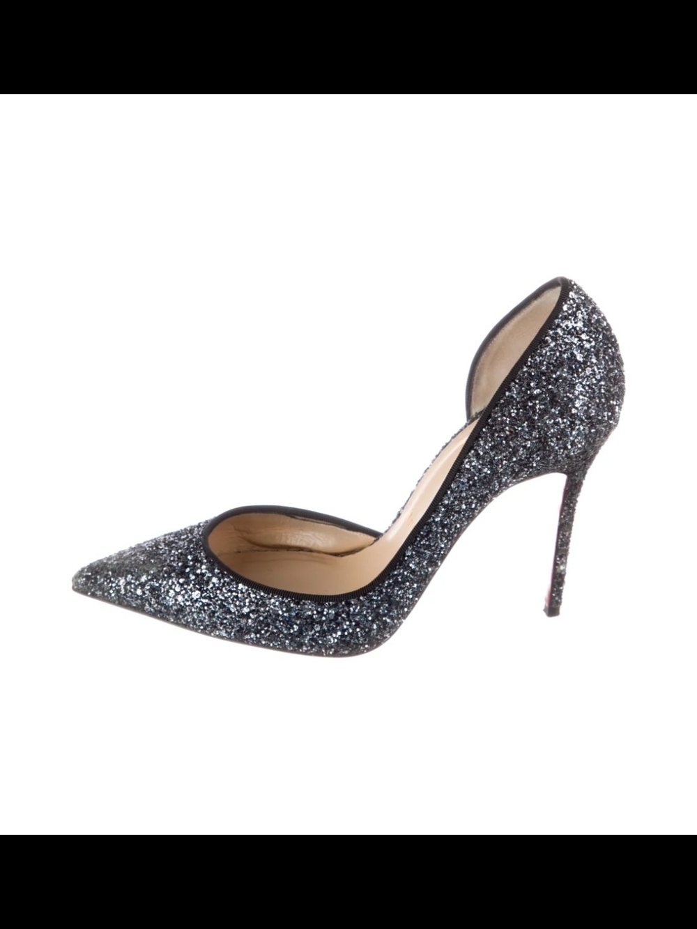 ❤️ RED BOTTOM ❤️ Sparkle Pointed Toe D'Orsay Stiletto Pump - Black Glitter